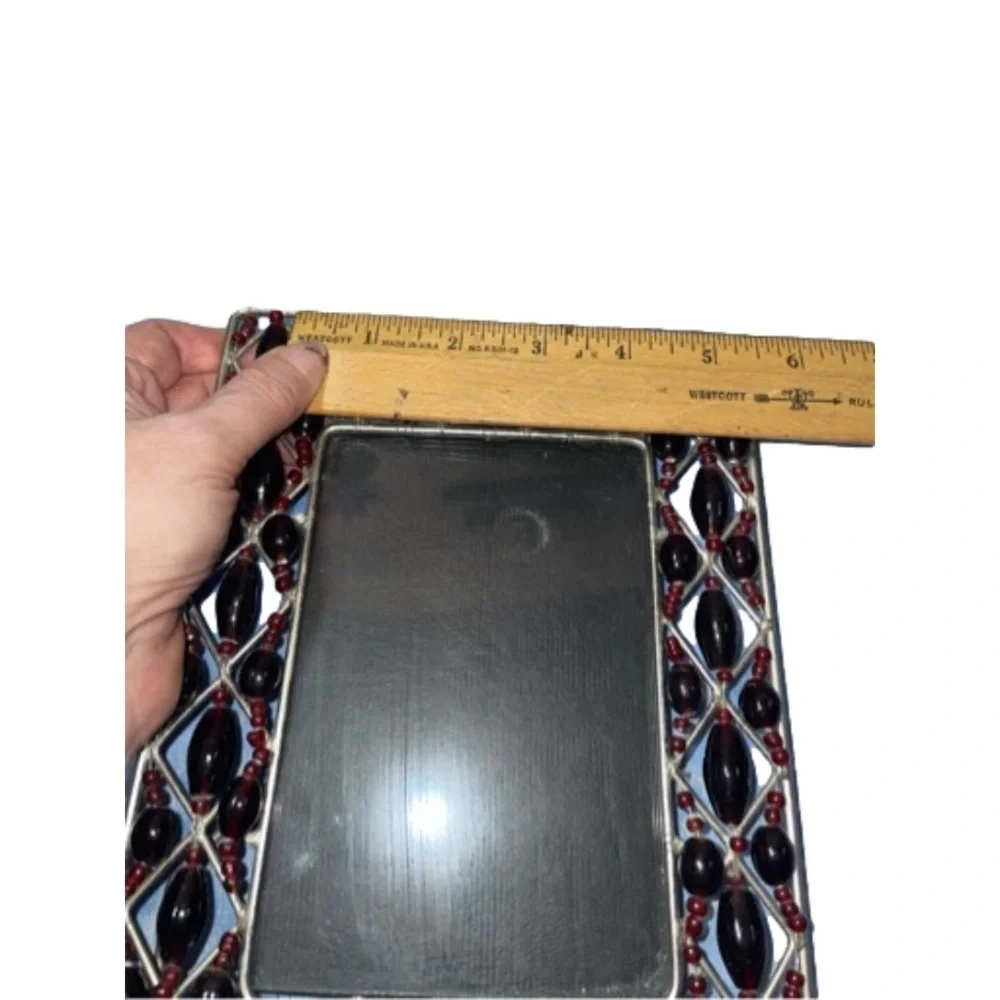 Vintage Silver Heavy Metal Handcrafted Grannycore Picture Frame With Beads 6'4